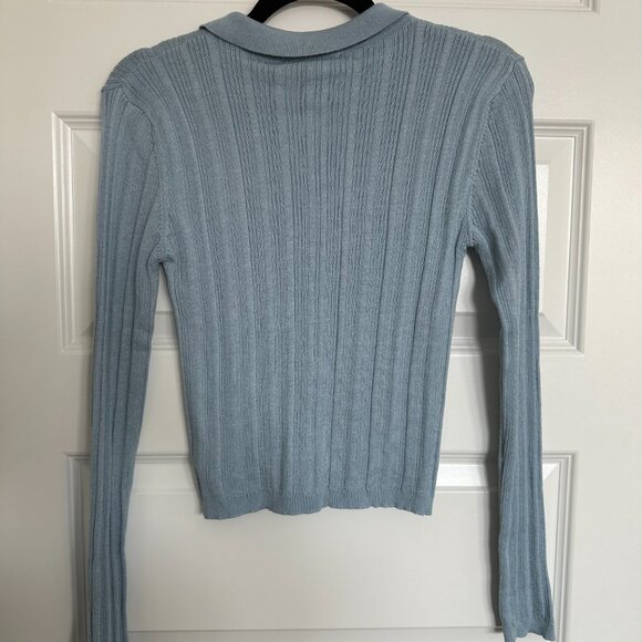 NWT Nasty Gal Collared Knit Cardigan in Baby Blue - Picture 4 of 4